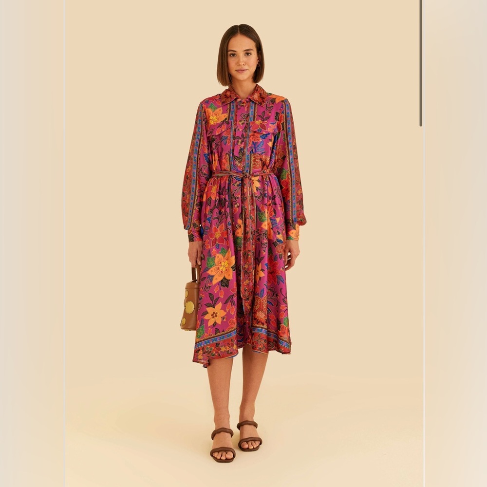 Farm Rio Pink Tropical Tapestry Lenzing™ Ecovero™ Viscose Shirtdress
